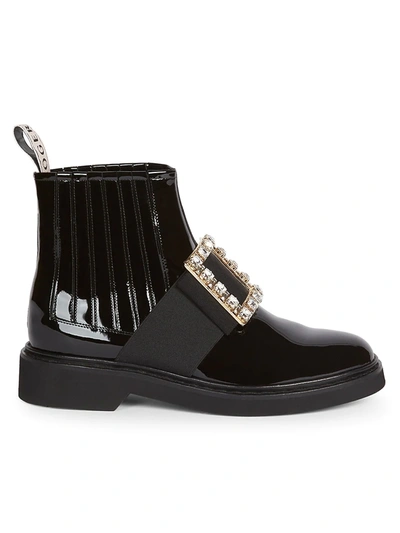 Roger Vivier Viv Ranger Crystal-embellished Patent-leather Chelsea Boots In Black