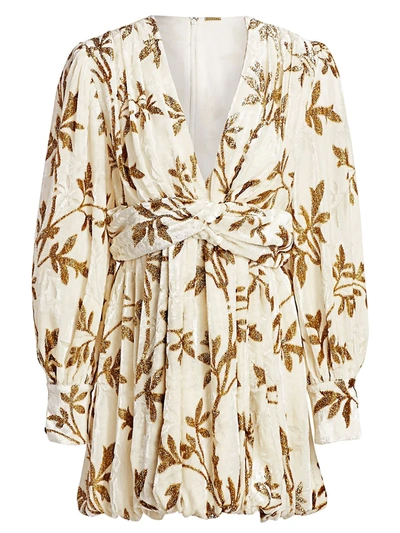 Dodo Bar Or Anatalya Metallic Floral Silk Velvet V-neck Dress In White