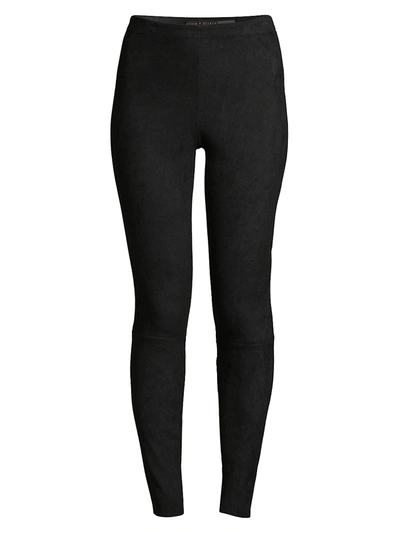 Alice And Olivia Maddox Suede High-waist Side-zip Leggings In Charcoal