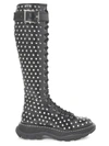 ALEXANDER MCQUEEN WOMEN'S STUDDED TREAD LACE-UP LEATHER BOOTS,0400011255584