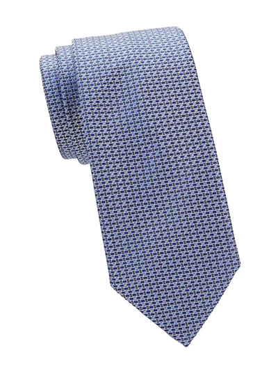 Brioni Men's Basketwoven Print Silk Tie In Bluette