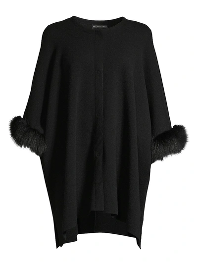 Sofia Cashmere Fox Fur & Cashmere Knit Cape In Black