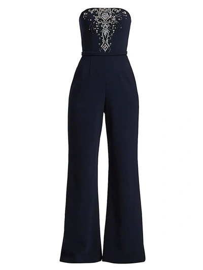 Theia Women's Embellished Strapless Wide Leg Jumpsuit In Midnight