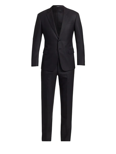 Giorgio Armani Tonal Texture Wool & Silk Tuxedo In Solid Black