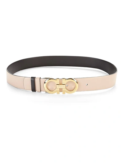 Ferragamo Gancini Medium Buckle Reversible Leather Belt In Bisque