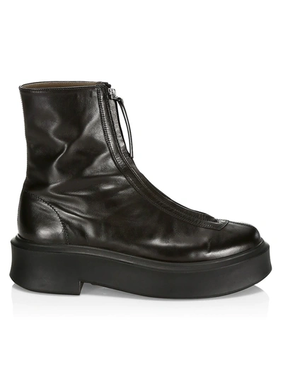 The Row Leather Ankle Boots In Nero