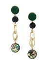 AKOLA ABALONE, LABRADORITE & RAFFIA LINEAR EARRINGS,400011382491