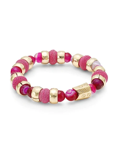 Akola Pink Agate & Raffia Stretch Bracelet