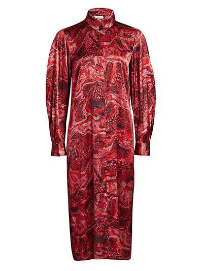 Ganni Printed Silk-blend Satin Midi Dress In Samba