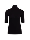 Majestic Soft Touch Elbow-sleeve Turtleneck Sweater In Noir