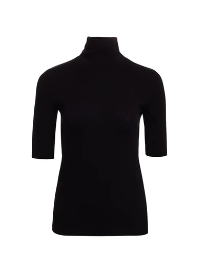 Majestic Soft Touch Elbow-sleeve Turtleneck Sweater In Noir