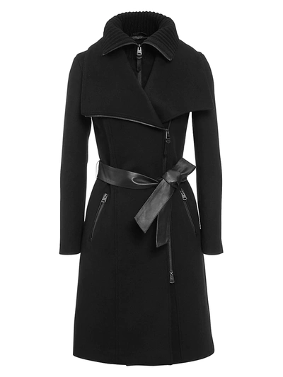 Mackage Nori Double-collar Belted Coat With Shearling In Black