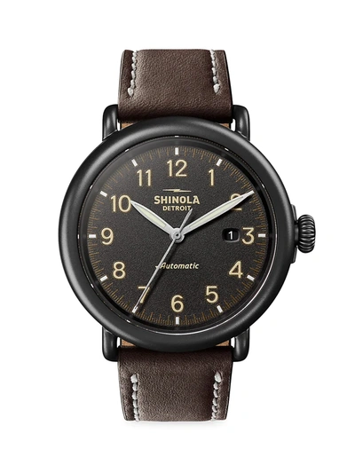 Shinola Men's Thr Runwell Automatic Stainless Steel & Leather Strap Watch In Black/brown