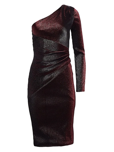Theia One-shoulder Metallic Cocktail Dress In Garnet