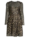 Rebecca Taylor Metallic Leopard-print Long-sleeve Dress In Blackcombo