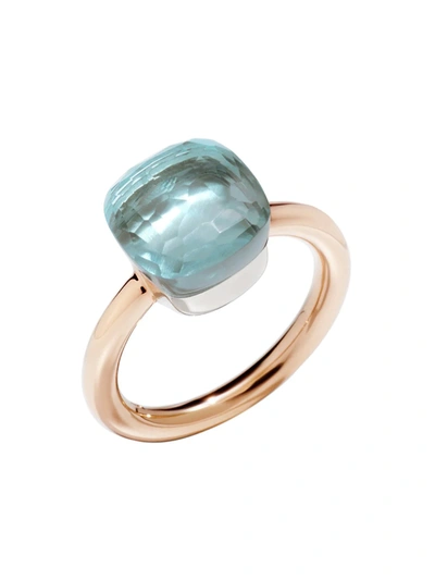 Pomellato Nudo Classic Ring With Blue Topaz In 18k Rose And White Gold In Rose Gold