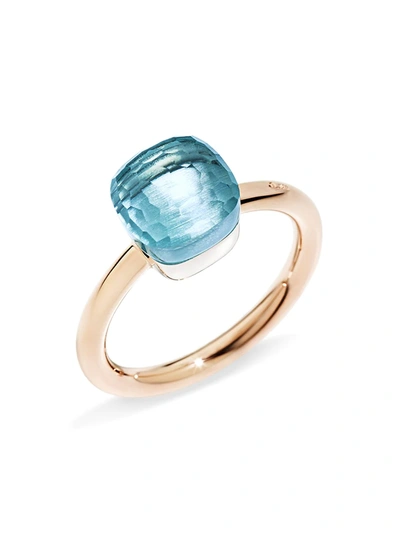 Pomellato 18k White Gold And Rose Gold Nudo Petit Ring With Sky Blue Topaz In Blue/rose