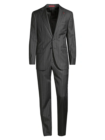 Isaia Microns Double-stripe Classic-fit Wool Suit In Grey