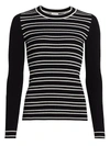 AKRIS PUNTO WOMEN'S STRIPE LONG-SLEEVE STRETCH-WOOL RIB-KNIT SWEATER,0400011137617