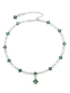 ADRIANA ORSINI AZLYN RHODIUM-PLATED STERLING SILVER, CLEAR & GREEN CUBIC ZIRCONIA COLLAR NECKLACE,400011635178