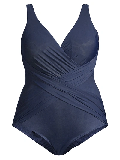 Miraclesuit Swim, Plus Size V-neck Illusionists Crossover One-piece Swimsuit In Midnight