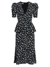 MICHAEL KORS WOMEN'S RUFFLE-TRIMMED FLORAL SILK DRESS,0400011716539