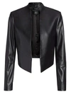 Alice And Olivia Harvey Draped Open-front Leather Jacket In Black