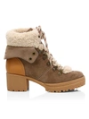 SEE BY CHLOÉ WOMEN'S EILEEN LAMB FUR-LINED SUEDE HIKING BOOTS,0400011302000