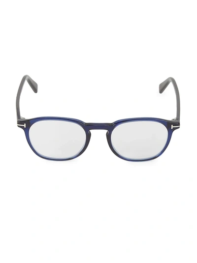 Tom Ford 50mm Round Blue Block Filter Optical Glasses In Blue Shiny