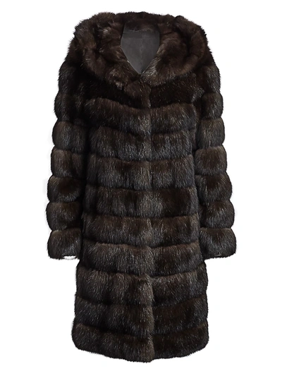 The Fur Salon Hooded Sable Fur Coat In Barguzin