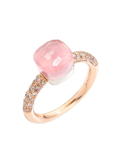 Pomellato Women's Nudo 18k Rose Gold & White Gold, Rose Quartz & Diamond Petite Square Ring