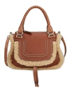 CHLOÉ MEDIUM MARCIE SHEARLING-TRIMMED LEATHER SATCHEL,400011842247