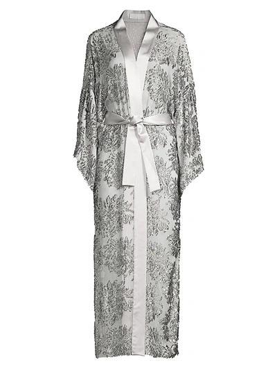 Fleur Du Mal Embellished Kimono-sleeve Robe In Platinum