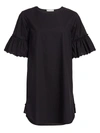 SEE BY CHLOÉ RUFFLE LACE EYELET-SLEEVE POPLIN SHIFT DRESS,400011862154