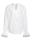 SEE BY CHLOÉ EMBROIDERED-CUFF POPLIN TOP,0400011862195