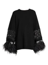 VALENTINO VIRGIN WOOL & CASHMERE FEATHER-TRIMMED TUNIC,400011316424