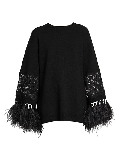 Valentino Virgin Wool & Cashmere Feather-trimmed Tunic In Nero