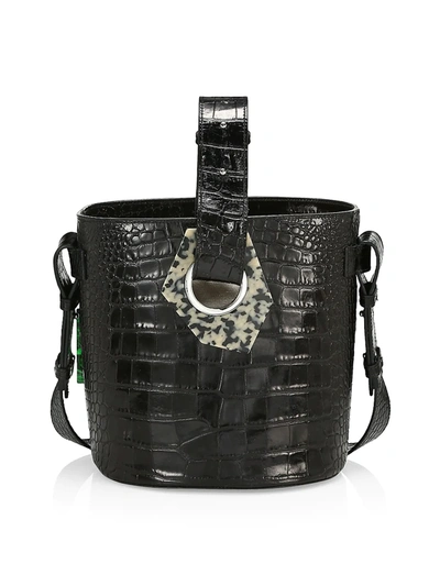 Ganni Women's Croc-embossed Leather Bucket Bag In Black