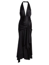 Alexandre Vauthier Asymmetric Draped Stretch Silk-satin Halter Gown In Black