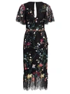 MARCHESA NOTTE FLORAL EMBROIDERY LACE MIDI DRESS,400011808899