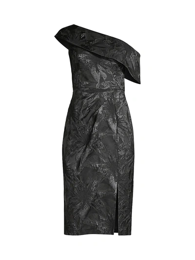 Aidan Mattox Off-the-shoulder Metallic Floral Dress In Black