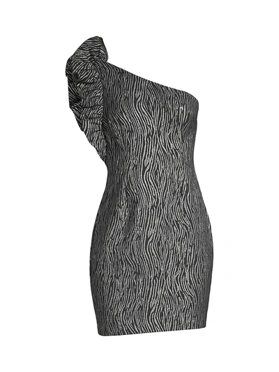 Aidan Mattox Women's Metallic Zebra Print Cocktail Dress In Black Silver