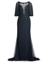 BASIX BLACK LABEL BEADED ILLUSION GOWN,400011801328