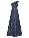 Rene Ruiz Collection One-shoulder Draped Gown In Black Navy