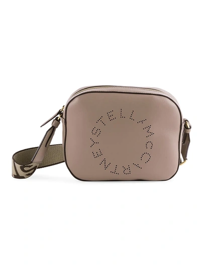 Stella Mccartney Green Logo Faux Leather Camera Bag In Nude & Neutrals