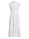 Sea Zipper Smocked Midi Dress In White