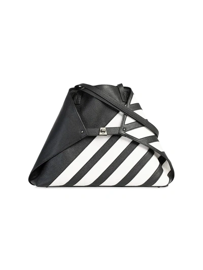 Akris Ai Medium Soft Shoulder Bag With Horsehair Stripes In Black Ecru