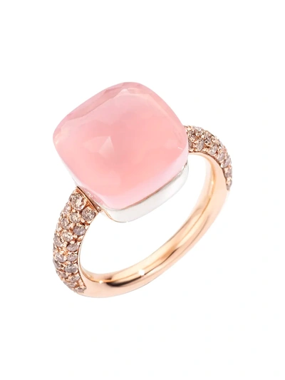 Pomellato Women's Nudo 18k Rose Gold & White Gold, Rose Quartz & Diamond Maxi Square Ring
