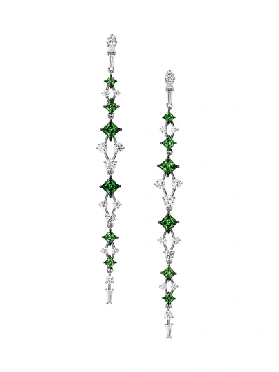 Adriana Orsini Black & Silvertone Two-tone Cubic Zirconia Linear Earrings In Rhodium