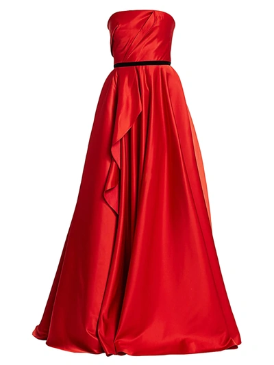 Marchesa Notte Women's Strapless Satin Ruffle Ball Gown In Bright Red